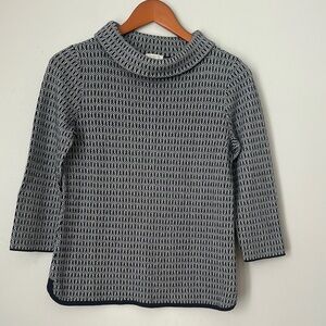 Talbots Women's L Sweater 3/4 Sleeve Turtleneck Pullover Geometric Navy Blue S